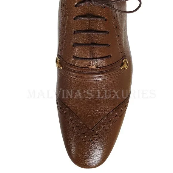 GUCCI SHOES MENS LACE-UP HALF HORSEBIT BROWN LEATHER sz 10 US 10.5